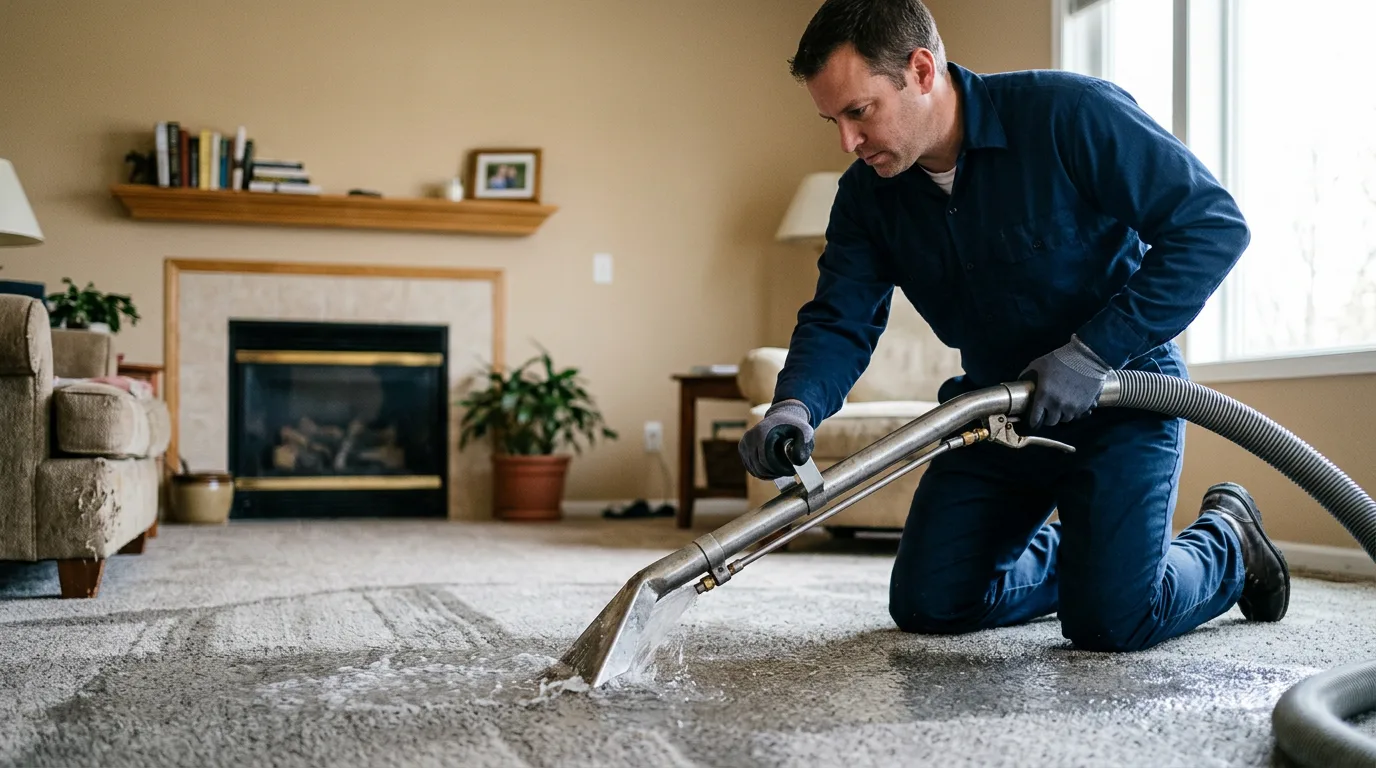 Water damage restoration technician working near Elsmore, KS
